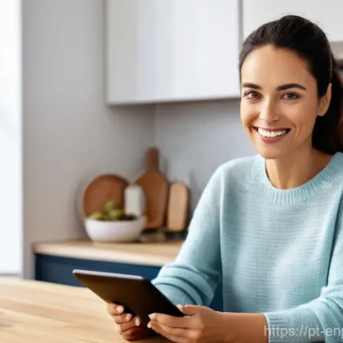 Home 29 에너지 관련 데이터 시각화 기법 - "Understanding Your Energy Bill"**
A vibrant, medium-shot photograph of a Portuguese woman in he...