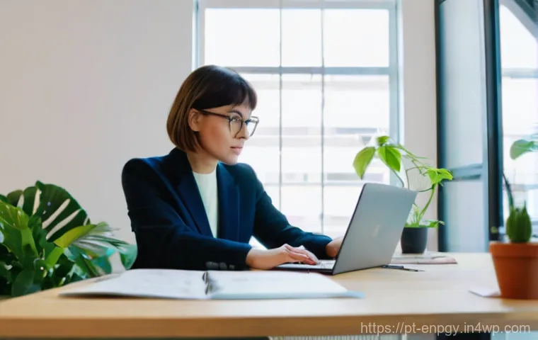 중소기업을 위한 에너지 관리 전략 - **Prompt:** A focused small business owner, a woman in her late 30s with a neat bob haircut and a sm...