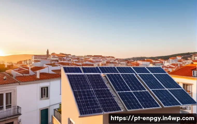 에너지 자원 할당 시나리오 분석 - **Prompt:** A vibrant, sun-drenched Portuguese cityscape at sunset. Solar panels are visible on roof...