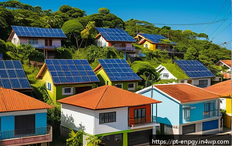 지속 가능한 에너지 배분 솔루션 - A vibrant neighborhood in Brazil featuring modern smart grid technology installations on rooftops an...