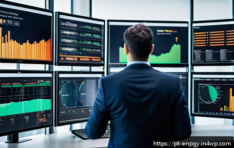 에너지 효율성 평가를 위한 KPI 설정 - A modern industrial control room with multiple large digital screens displaying real-time energy con...