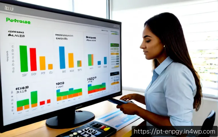 Home 17 에너지 배분 효과 분석을 위한 주요 지표 - Photorealistic energy management analyst in a modern Brazilian office, reviewing electricity distrib...